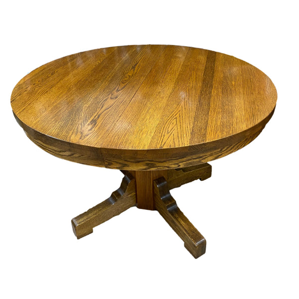 Pedestal Brown Oak Dining Room Table