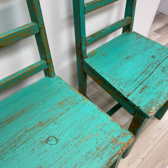 Distressed Teal Wood Chair - Sold as a Pair