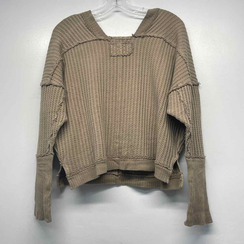 We the Free Size S Women's Tan Solid Scoop Neck Sweater