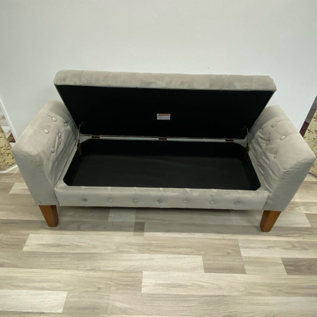 Storage Light Gray Velvet Bench