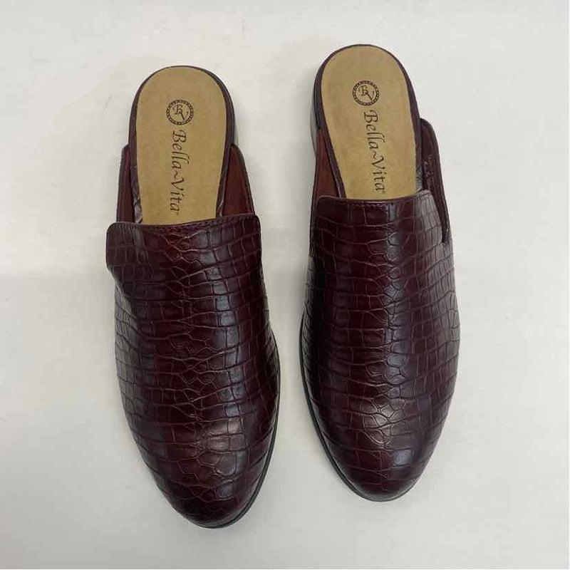 Bella Vita Size 8 Women's Burgundy Animal Print Mules Shoes