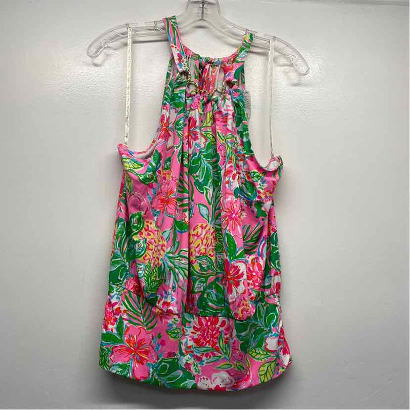 Lilly Pulitzer Size L Women's Pink-Multi Floral Halter Top and Pull OnMaxi Skirt