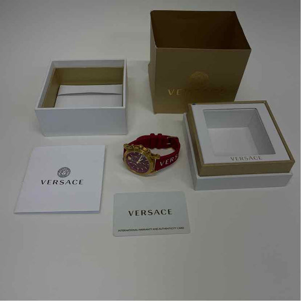 Versace Gold-Red Signature Stainless Steel Round Watch