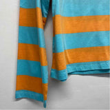 Kule Size L Women's Blue-Orange Stripe Polo Long Sleeve Top