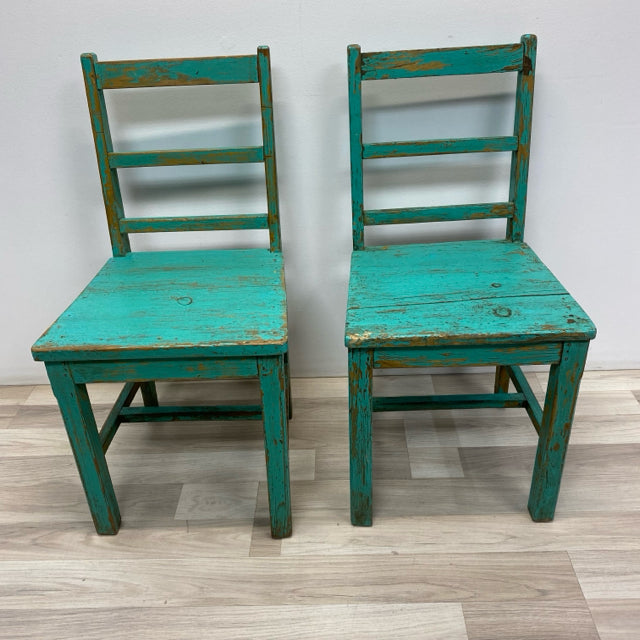 Distressed Teal Wood Chair - Sold as a Pair