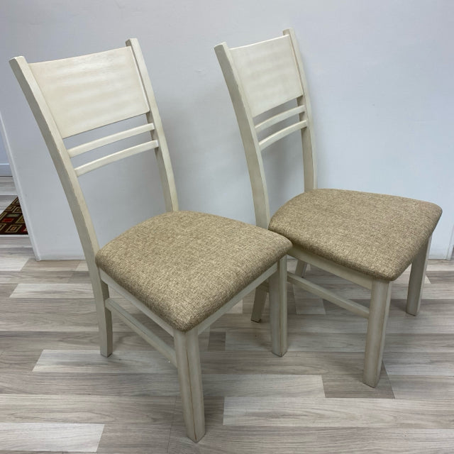 Cream Wood-Fabric Chairs - Sold as a Pair