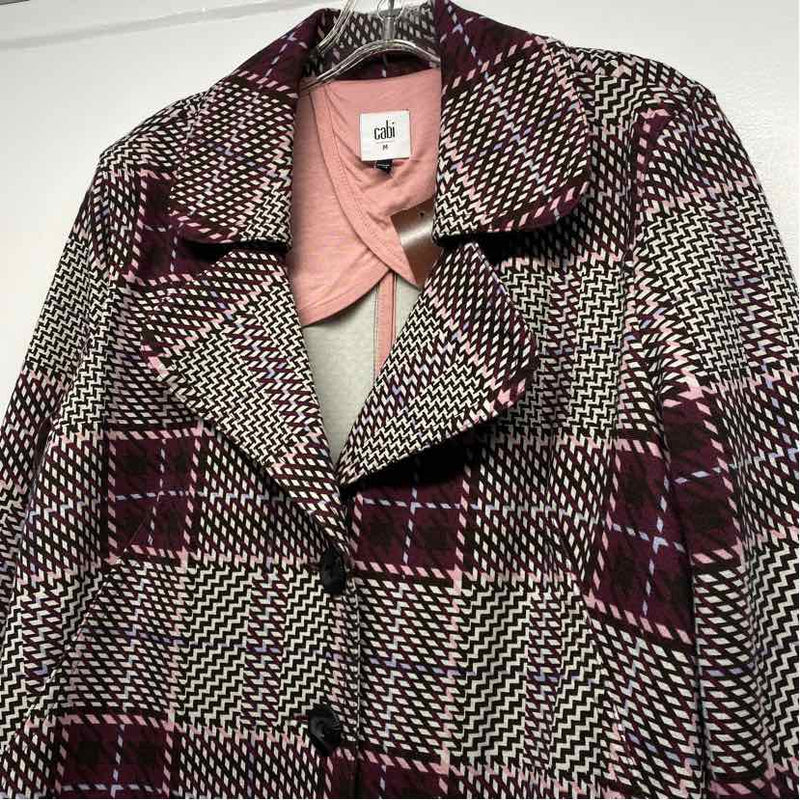 Cabi Women's Size M Burgundy-Multi Plaid Trench Coat