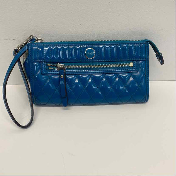 Coach Blue Patent Leather Quilted Wristlet