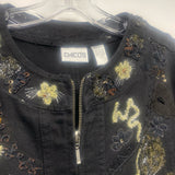 Chico's Women's Size 3-XL Black Embroidered Zip Up Jacket