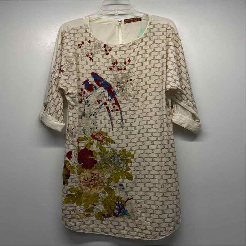 Khaadi Pret Size S Women's Beige-Multi Embroidered Kurta Blouse