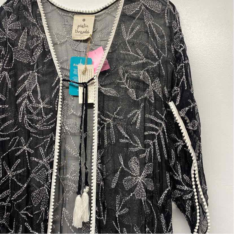 Poetic Threads Women's Size One fits most Black-White Embroidered Kimono Wrap