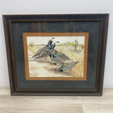 Brown Wood Framed Painting Gambel Quail by Norma J. Jepsett 1971