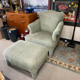 Green Fabric Textured Arm Chair and Ottoman