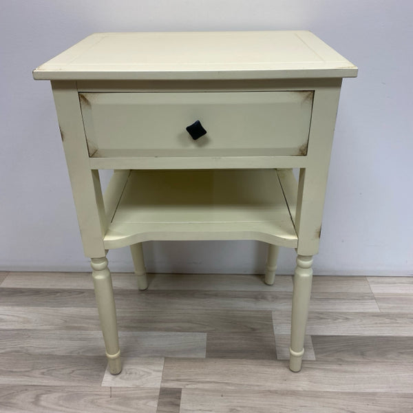 Off White One Drawer Wood Side Table