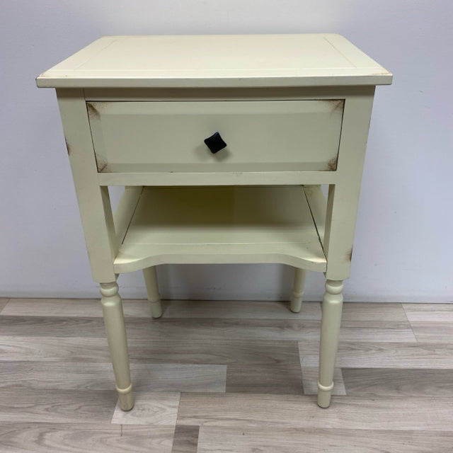 Off White One Drawer Wood Side Table