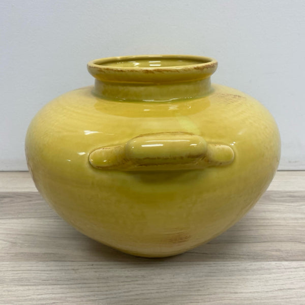 Yellow Ceramic Pottery Vase with Handles