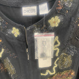 Chico's Women's Size 3-XL Black Embroidered Zip Up Jacket