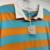 Kule Size L Women's Blue-Orange Stripe Polo Long Sleeve Top