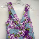 Garnet Hill Size 8-M Women's Purple-Blue Floral Fit And Flare Dress