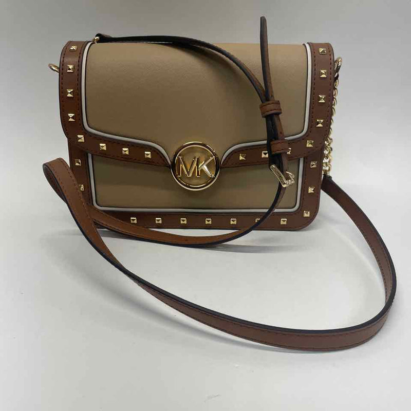 Michael Kors Tan-Brown Colorblock Leather Crossbody Handbag