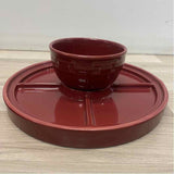 Longaberger Pottery Paprika Ceramic Covered Cave Relish Tray