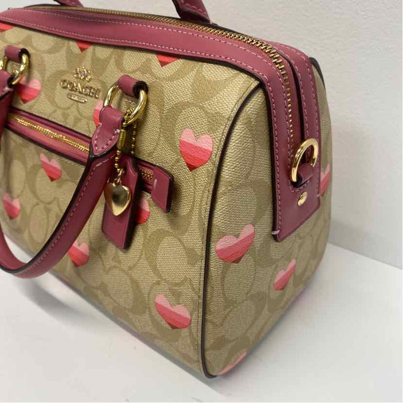 Coach Tan-Pink Signature Leather Shoulder Handbag