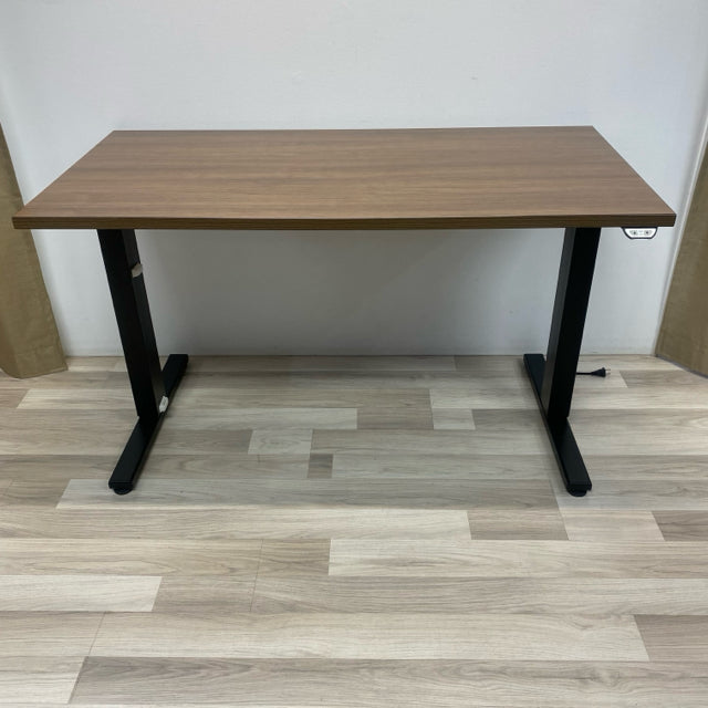 Brown-Black Wood-Metal Adjustable Height Desk