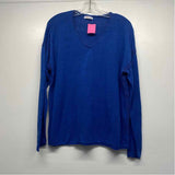 Johnny Was Size L Women's Blue Solid V Neck Long Sleeve Top