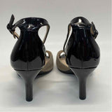 Franco Sarto Size 8 Women's Beige-Black Color Block Open Toe Ankle Strap Heels