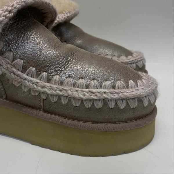 Mou Size 38-7.5 Women's Beige Shimmer Crochet Platform Booties