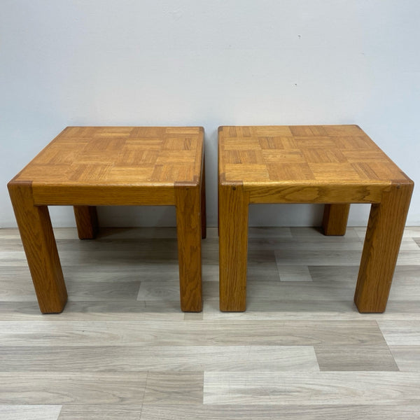 Square Oak Wood Square Inlaid Side Table