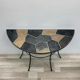 Silver-Multi Metal-Stone Halfmoon Shape Console - Sofa Table