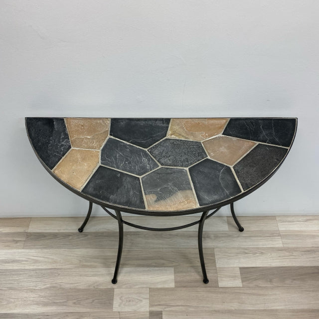 Silver-Multi Metal-Stone Halfmoon Shape Console - Sofa Table