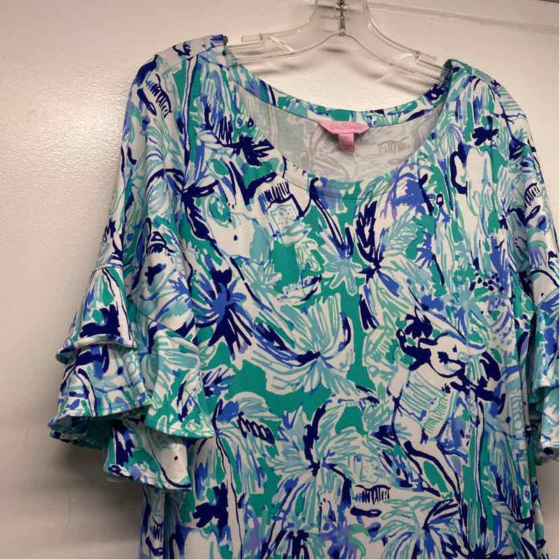 Lilly Pulitzer Size L Women's Blue-Aqua Pattern T-Shirt Dress