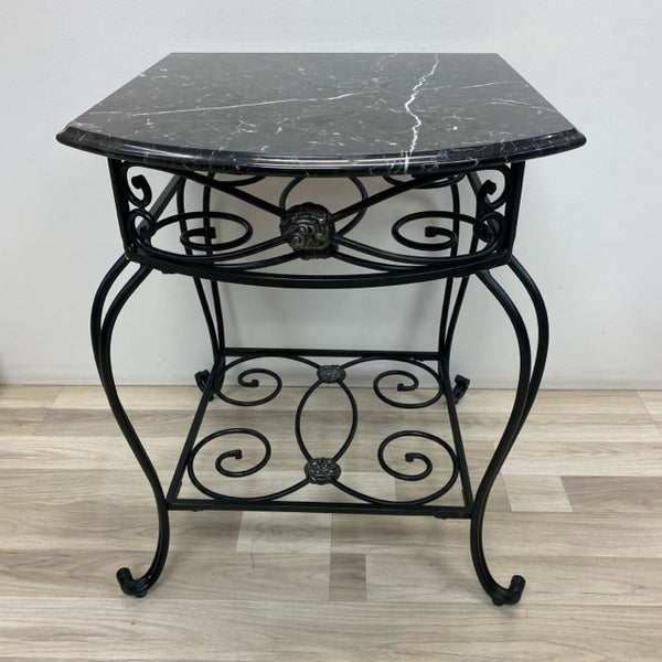 Black Stone-Wrought Iron Side Table