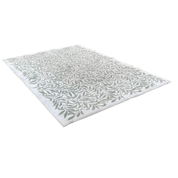 Cream-Green Leaves Pattern Rug