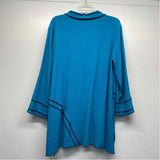 Ali Miles Size XL-L Women's Aqua Solid Button Up Shirt