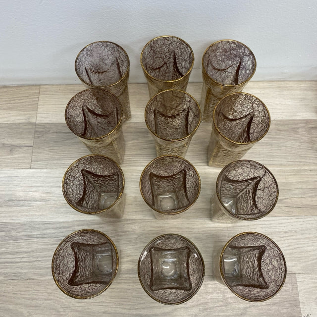 Gold Pattern Tall Glassware - Set of 12