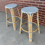Pair of Counter Height Gray-White Rattan Stools