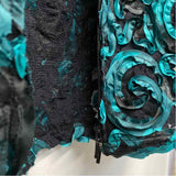 Samuel Dong Women's Size L Teal-Black Pattern Zip Up Jacket