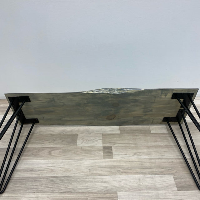 Handmade Gray Wood Bench w Black Pin Legs