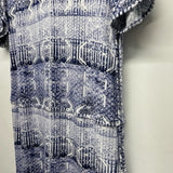 Tart Size M Women's Blue-White Pattern Shift Short Sleeve Dress