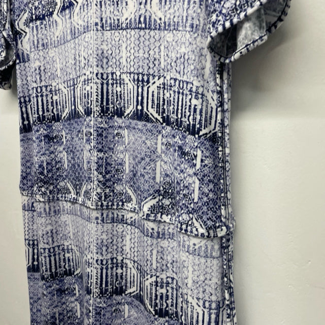 Tart Size M Women's Blue-White Pattern Shift Short Sleeve Dress