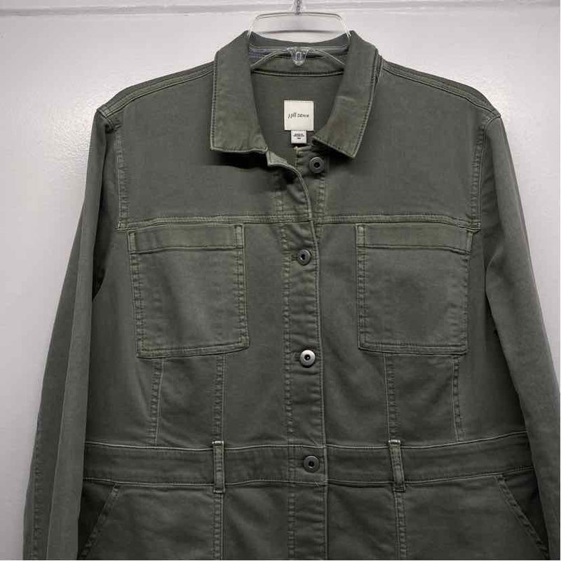 J.Jill Women's Size M Light Green Solid Button Up Coat w Cargo Pockets