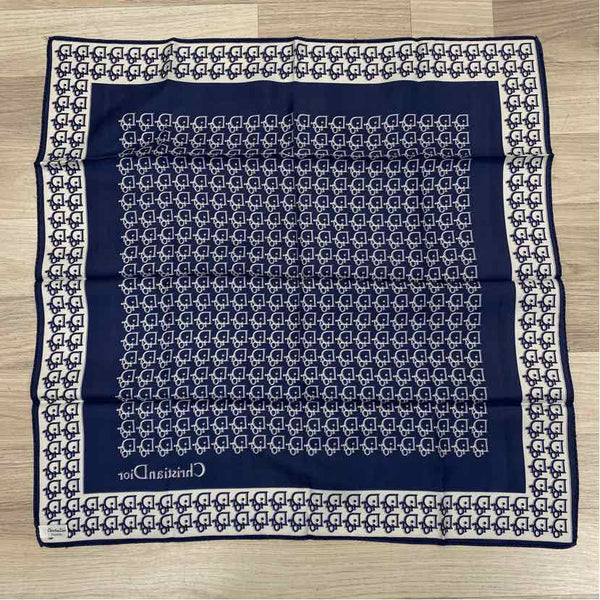 Christian Dior Blue-White Silk Monogram Square Scarf
