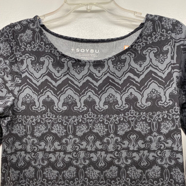 Soybu Size M Women's Black-Gray Pattern A Line Dress