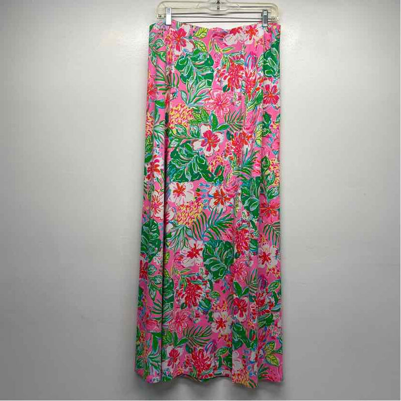 Lilly Pulitzer Size L Women's Pink-Multi Floral Halter Top and Pull OnMaxi Skirt