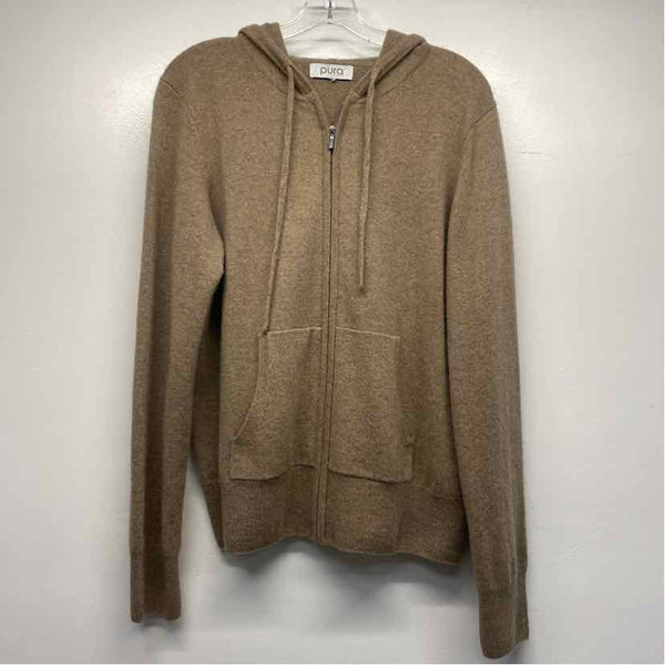 Pura Cashmere Size Xl Women's Brown Solid Hoodie Sweater