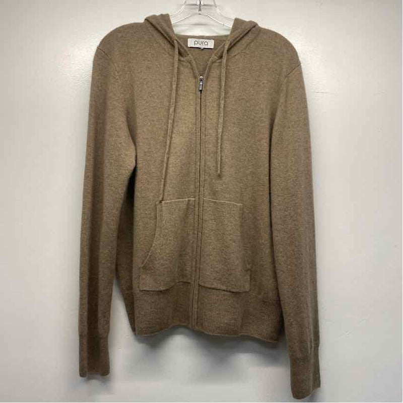Pura Cashmere Size Xl Women's Brown Solid Hoodie Sweater