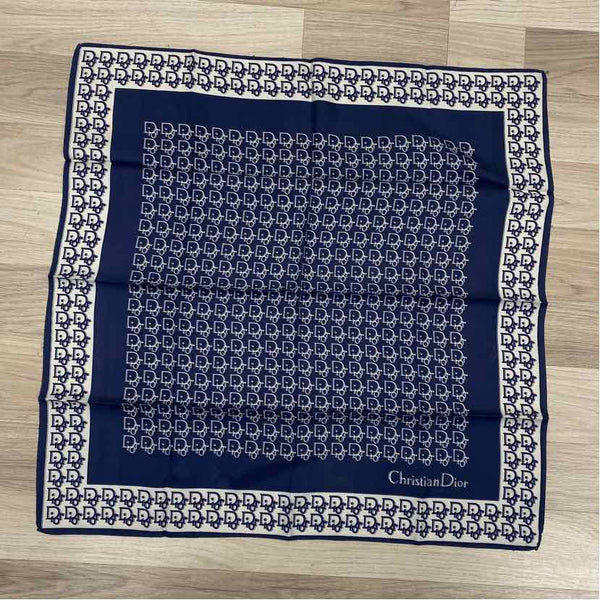 Christian Dior Blue-White Silk Monogram Square Scarf
